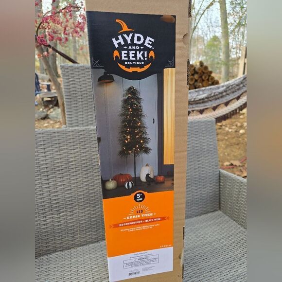 5' LED Lit Black Alpine Balsam Fir Halloween Christmas Tree with White Dewdrops - Picture 1 of 8